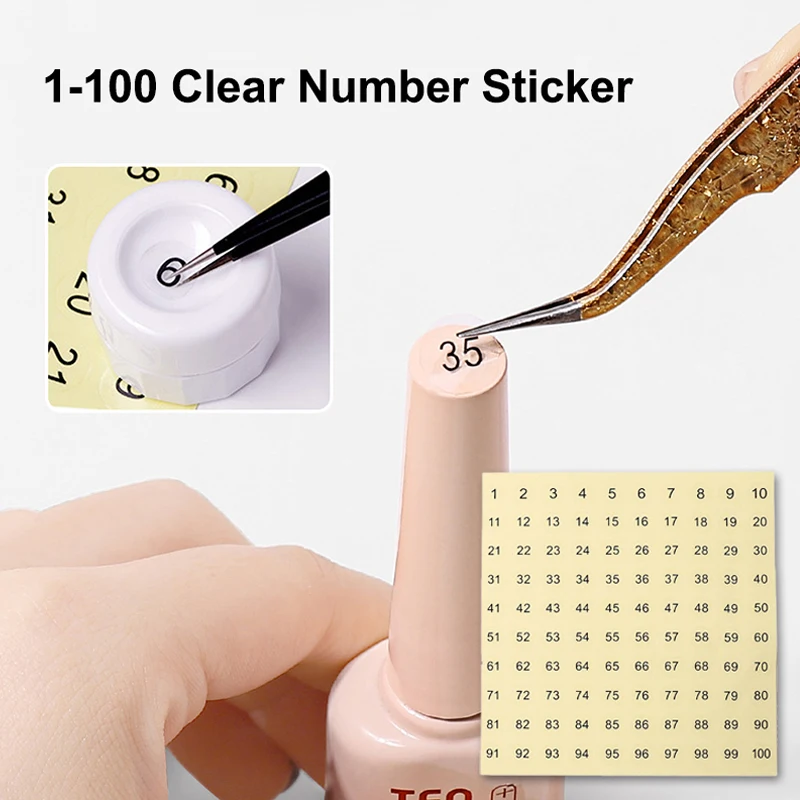 10Sheets 1-100 Clear Number Sticker Label For Nail Polish Color Gel Varnish Marking Numbering Digital Label Manicure Tool