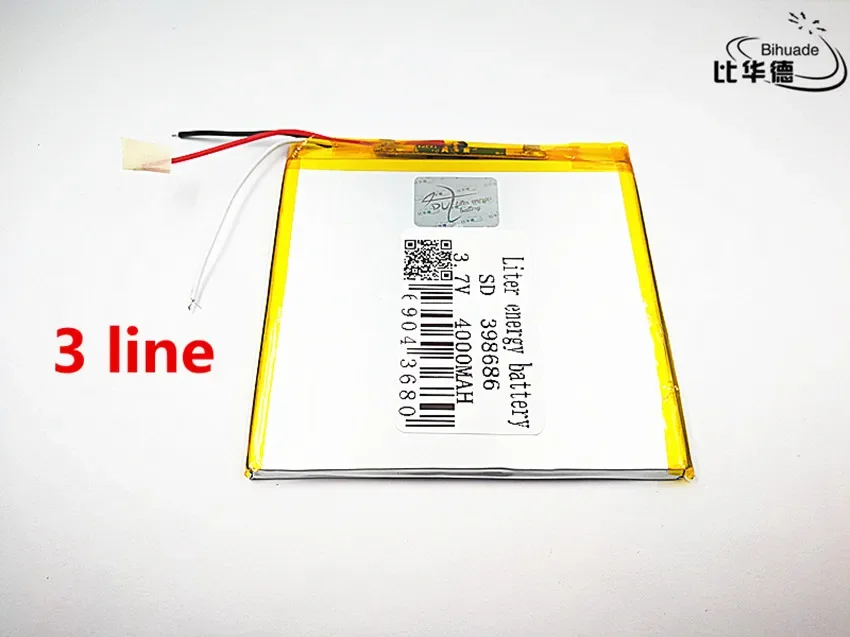 3 line Liter energy battery Good Qulity 3.7V,4000mAH 398686 Polymer lithium ion / Li-ion battery for tablet pc BANK,GPS,mp3,mp4