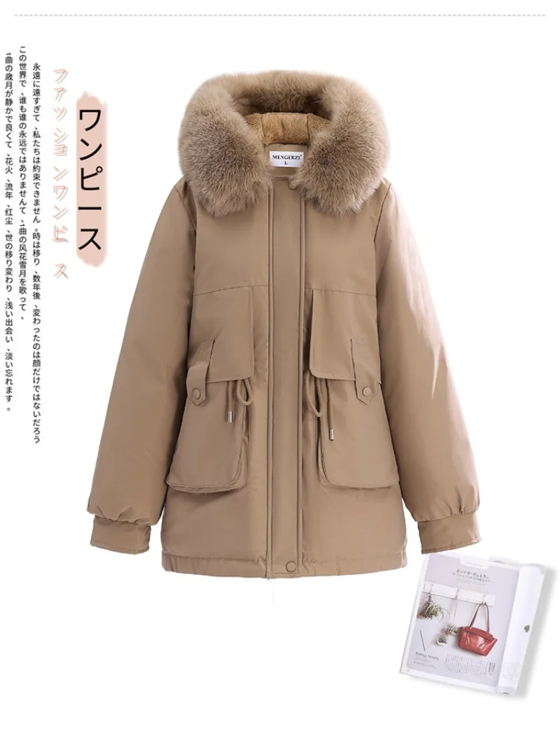 2026 Winter Jacket New Women Parka Clothes Mid Length Coat Wool Liner Hooded Jacket Fur Collar Thick Warm Snow Wear Padded Parka