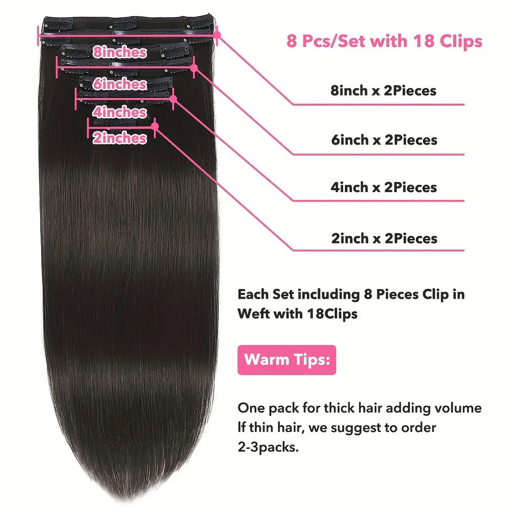 8-26 インチストレートクリップヘアエクステンション人毛 100% 未処理ブラジルレミーバージン人毛ナチュラルカラー女性のための