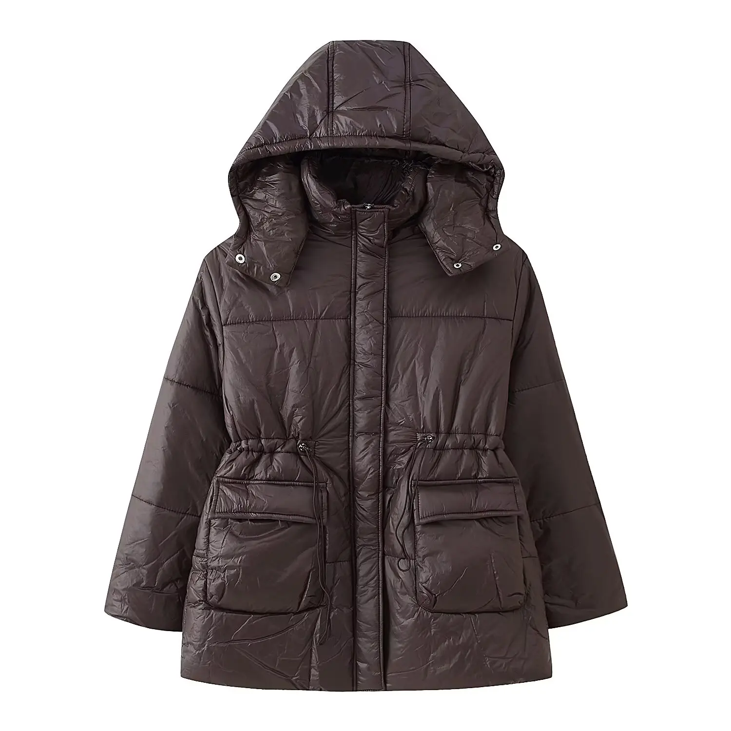 

New women's cotton jacket with shiny material hooded design loose warmth and comfortable women's 2025 hooded waist-hugging cotto