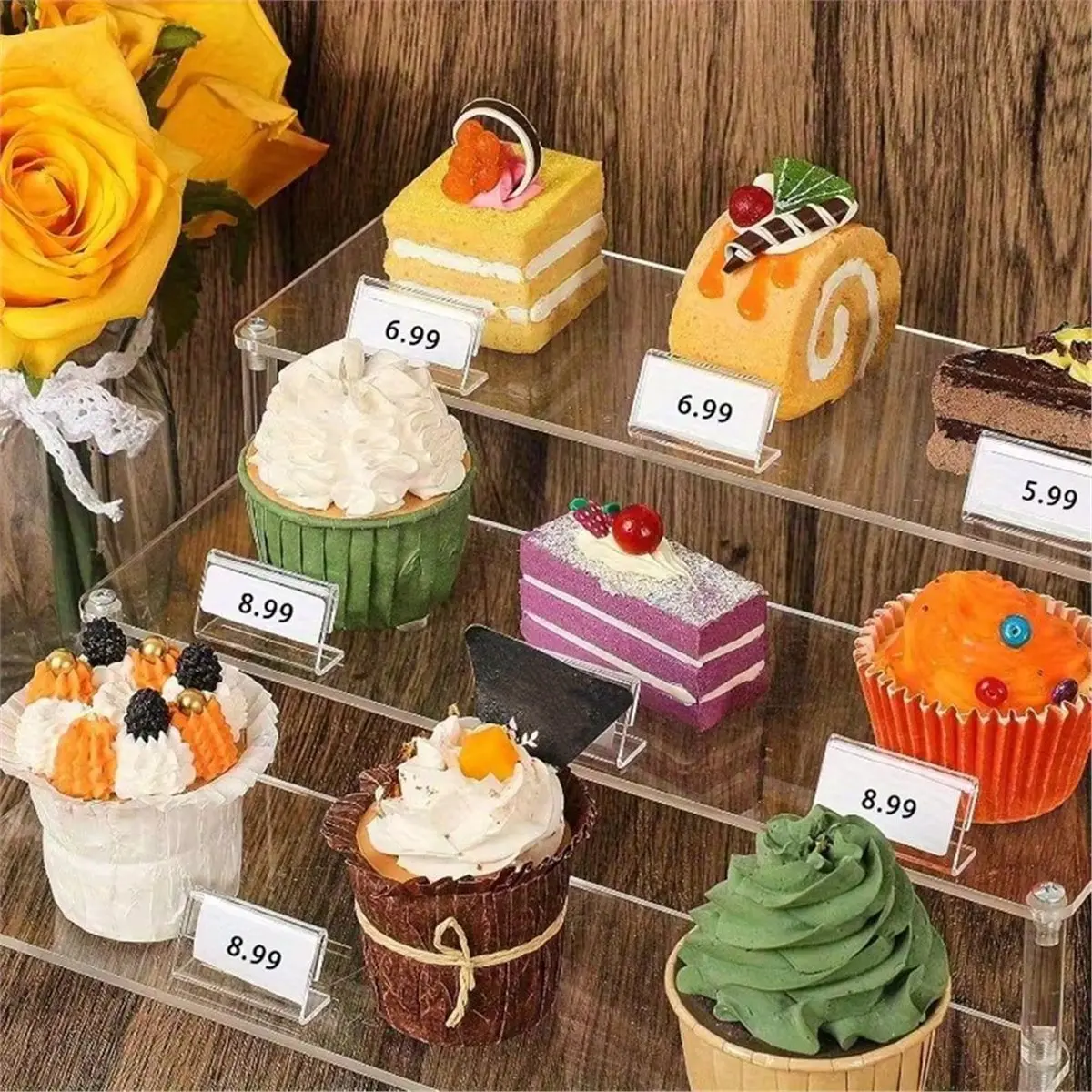 50pcs Mini Acrylic Display Stands 4x2cm Clear Rectangular Name Tags Card &Label Holders for Retail Stores for Showcasing