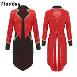 Womens Sequin Circus Ringmaster Jacket Tuxedo Coat Costume Halloween Carnival Magician Tailcoat Showman Blazer Coat Rave Outfits