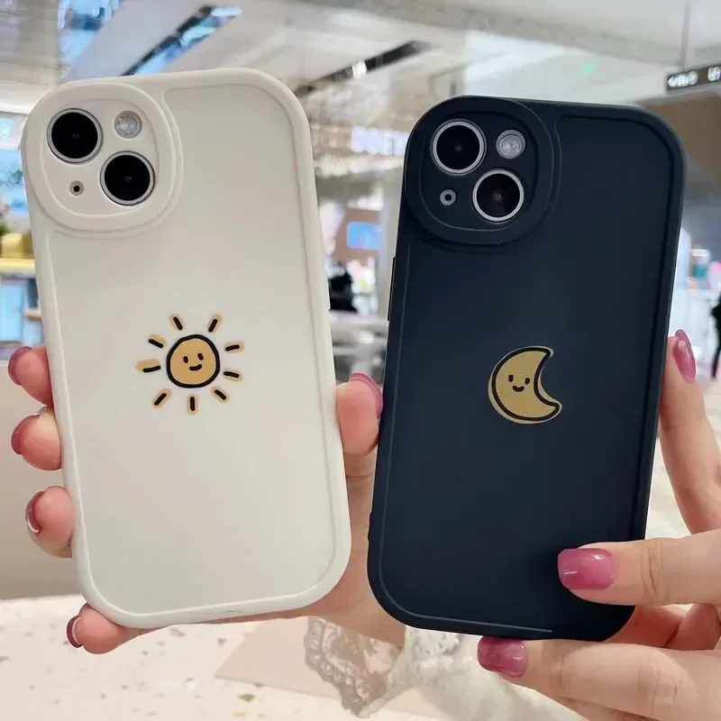 Cute Moon Sun Soft Silicon Phone Case for iPhone 14 13 12 11 Pro Max Anti Knock Back Cover for iPhone X XR XS Max 7 8 Plus Se