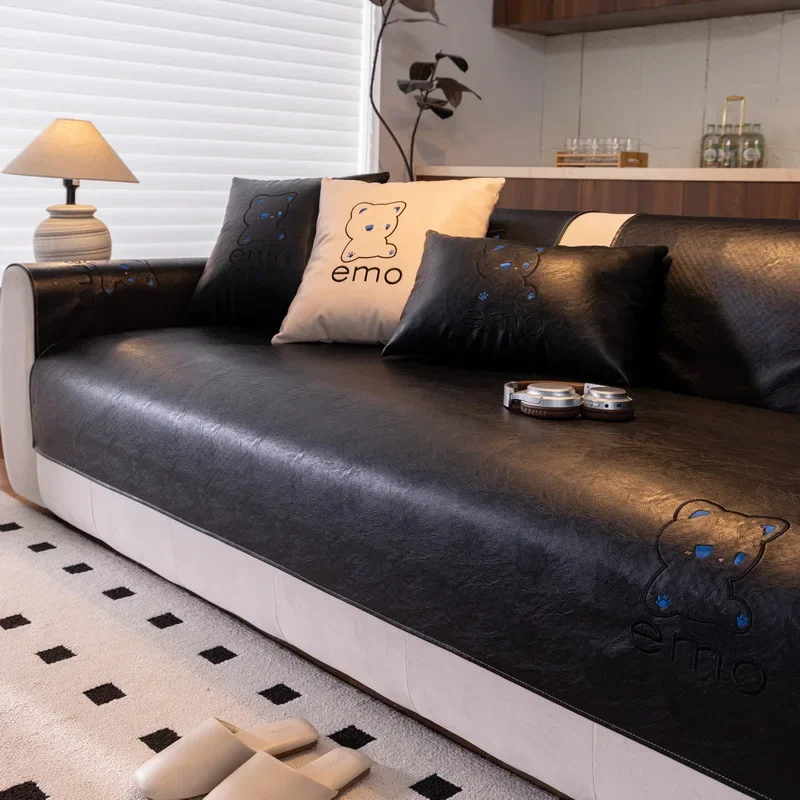 Faux Leather Waterproof Sofa Cover 2025 New Four Season Universal Fixed Anti Slip Pet Scratch Resistant Sofa Cushion Home Use