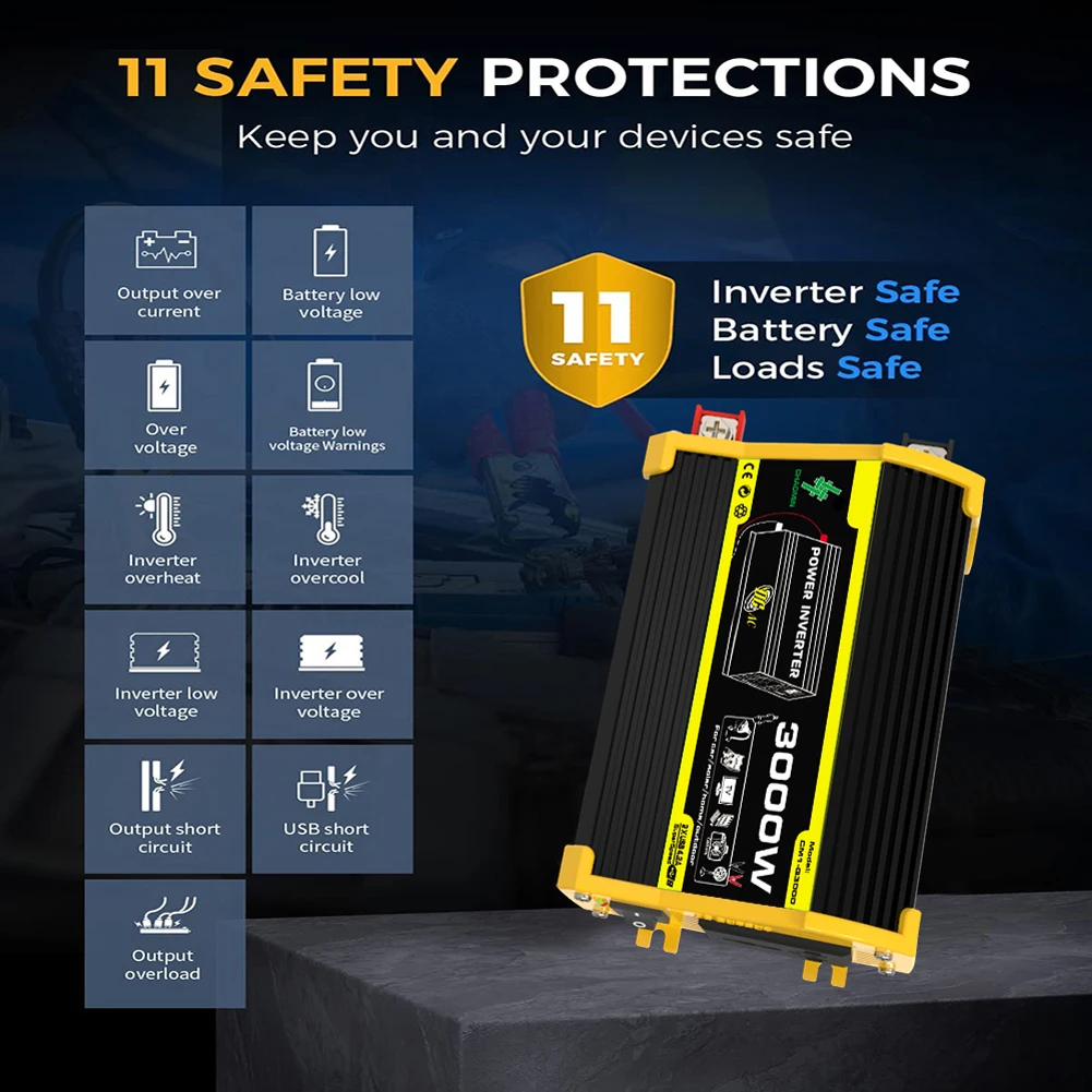 

3000W Intelligent Power Inverter DC 12V To AC 110/220V Dual USB Car Voltage Transformer Portable Power Inverter for iPad Phone