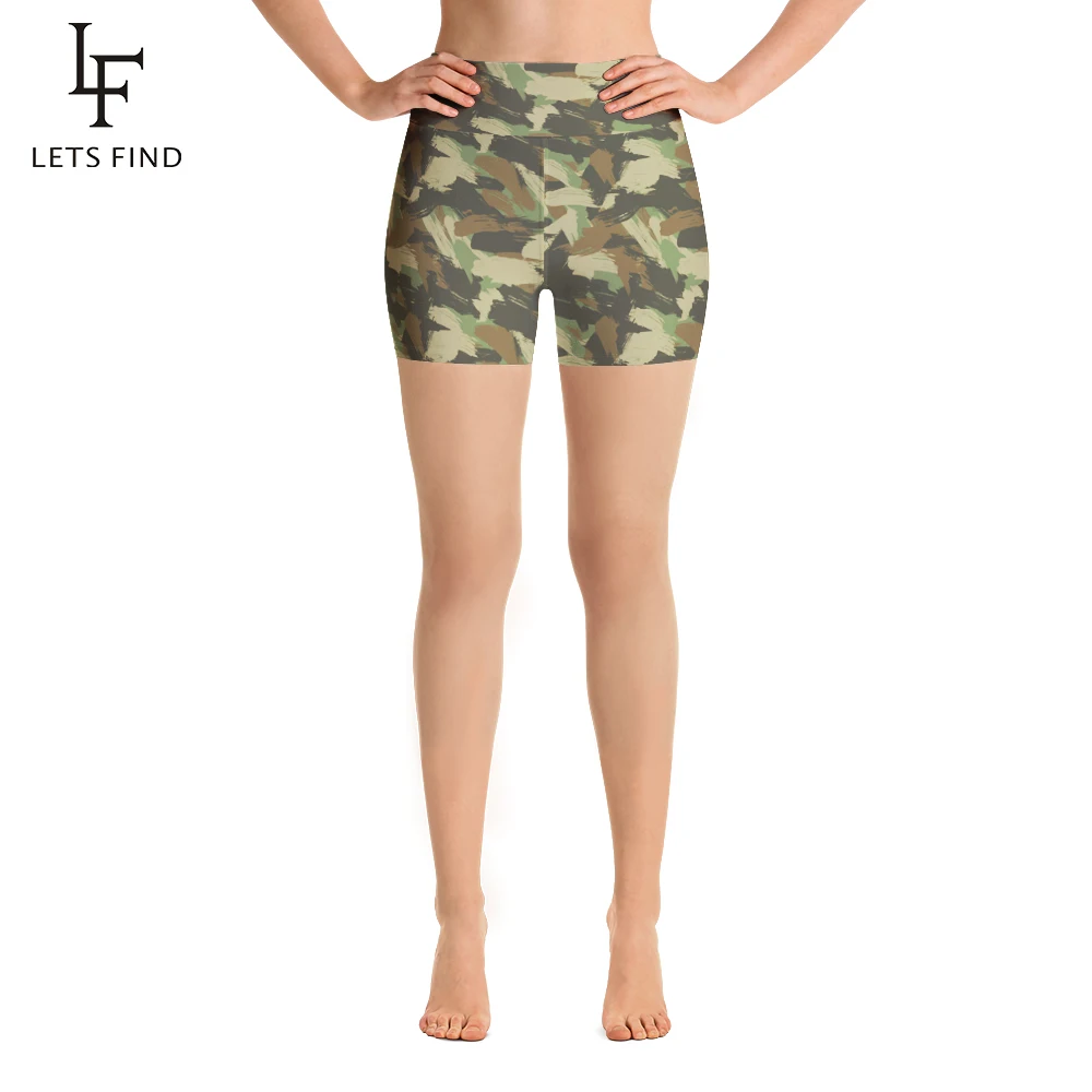 LETSFIND 2021 Summer New Women High Waist Elastic Slim Short Pants Camouflage Printing Women Polyester Soft Leggings