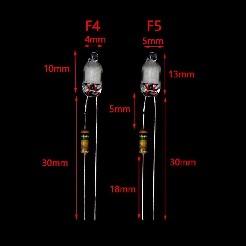 10 szt. Żarówki neonowe 4*10mm 5*13mm główny wskaźnik zasilania z rezystancją 220V czerwony/niebieski/zielony