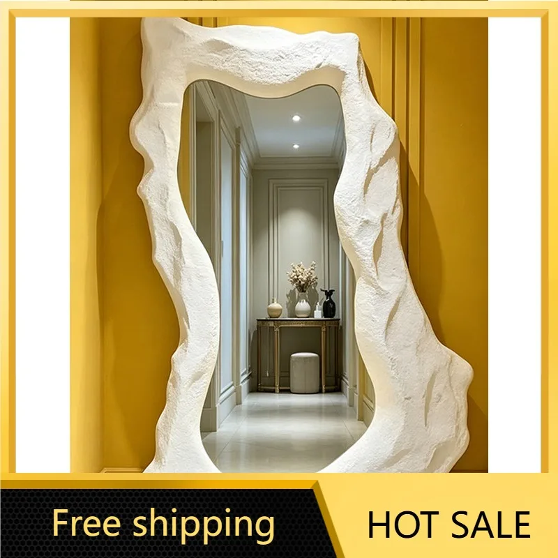 YJ European Wabi‑Sabi Irregular Full‑Length Floor‑Standing Mirror For Household Entryway Dressing Space