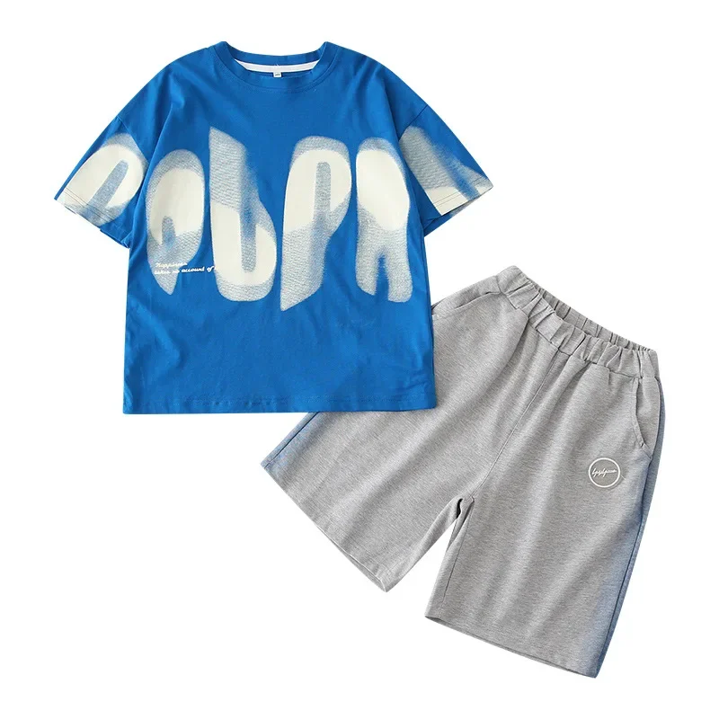 

Summer Casual Teenage Boy Clothes Set Children Short Sleeve T-shirts and Shorts 2 Pieces Suit Kid Printed Top Bottom Tracksuits