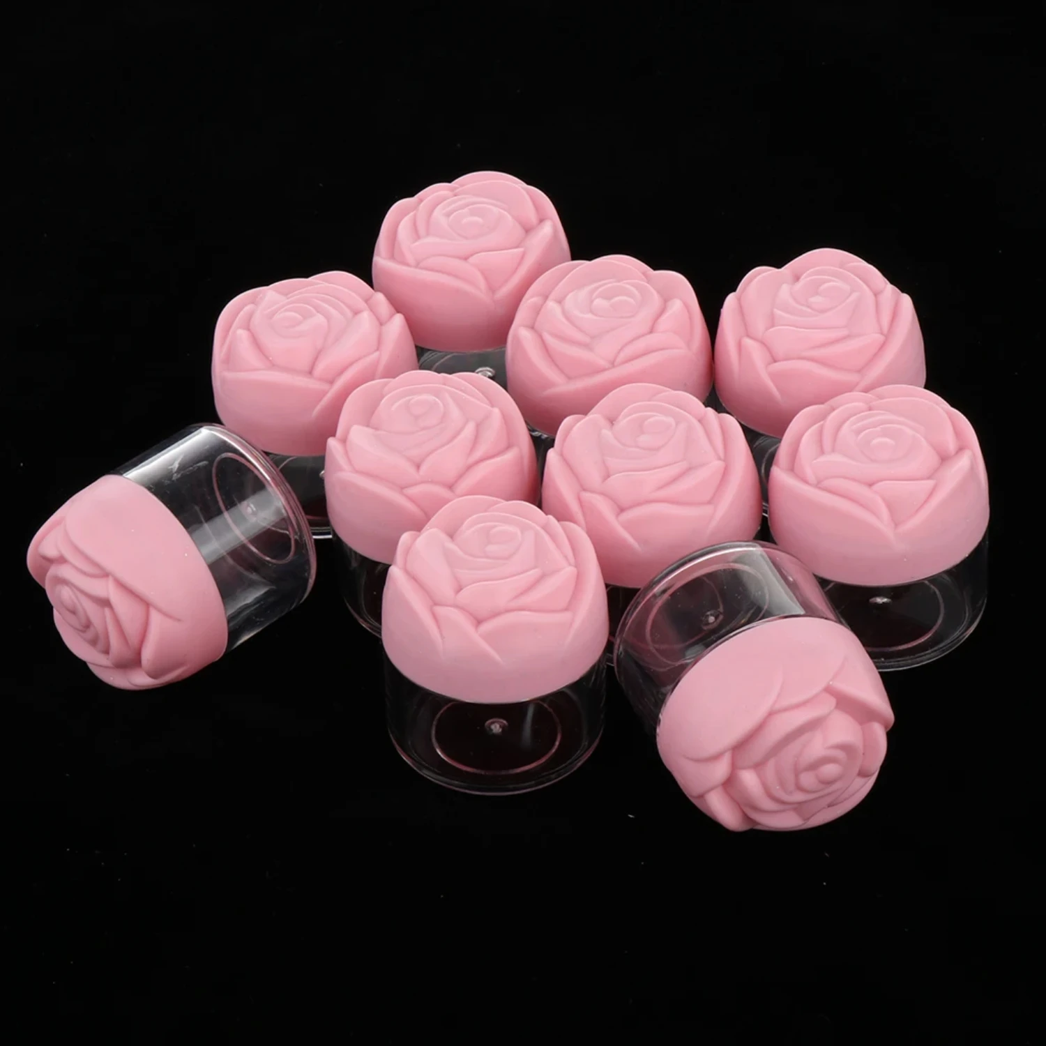 

10 Pieces 20g Plastic Cosmetic Cream Containers with Rose Shaped Screw Caps, Empty Makeup Sample Jars Lip Balm Pot Jar