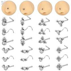 ZS 1PC 20G 316L Stainless Steel Nose Piercing White Crystal Mickey Shape Nose Stud S-Shaped Nostril Piercings Body Jewelry 7mm