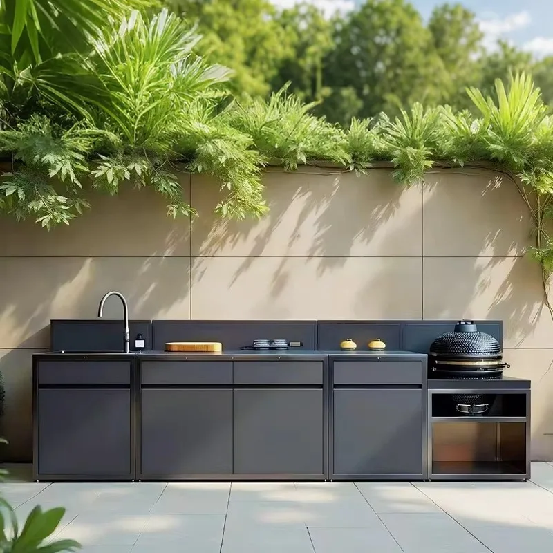 Waterproof Modular Complete Stainless Steel Kitchen Cabinet for Outdoor Kitchen with BBQ and Refrigerator Customized