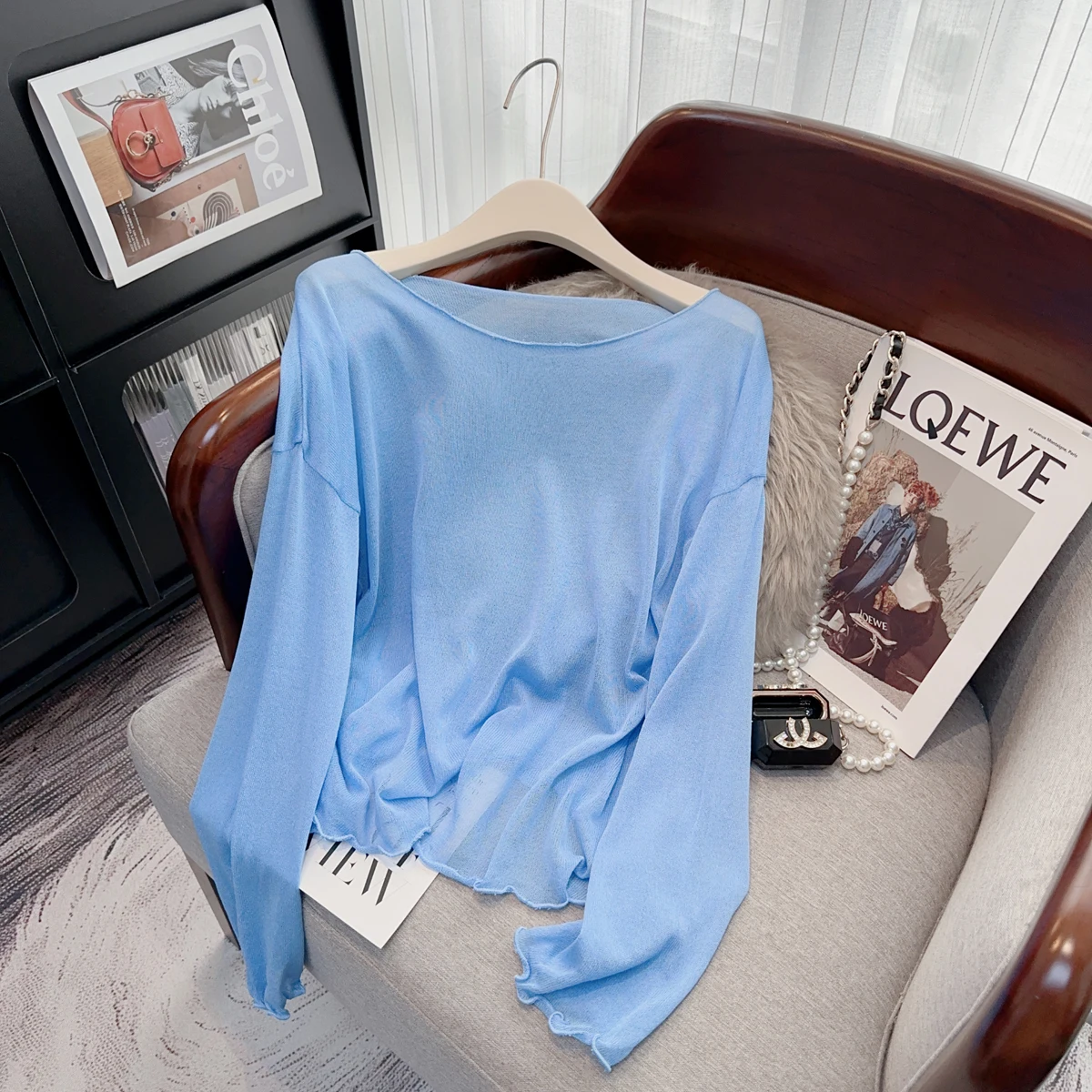 

Korean Style Women Summer Tops Tees Spring Loose Knit Top With Hollow Out Design Sleeve Blouse Women Casual All-match Pullover