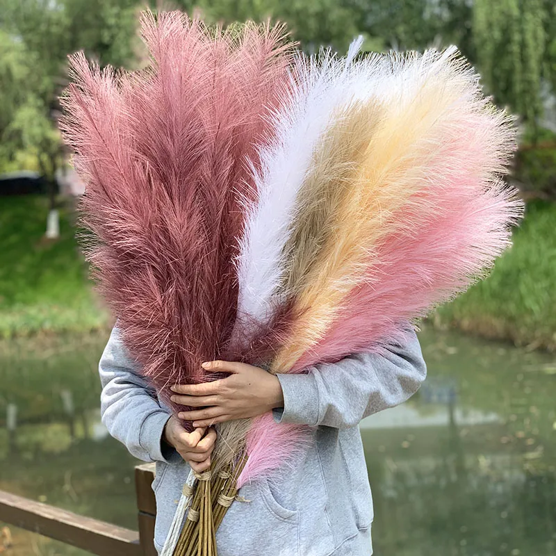 1pc 120cm Artificial Pampas Grass Dried Reed Flowers Bouquet Fake Plants For Wedding Home Room Decor Rabbit Tail Grass Christmas