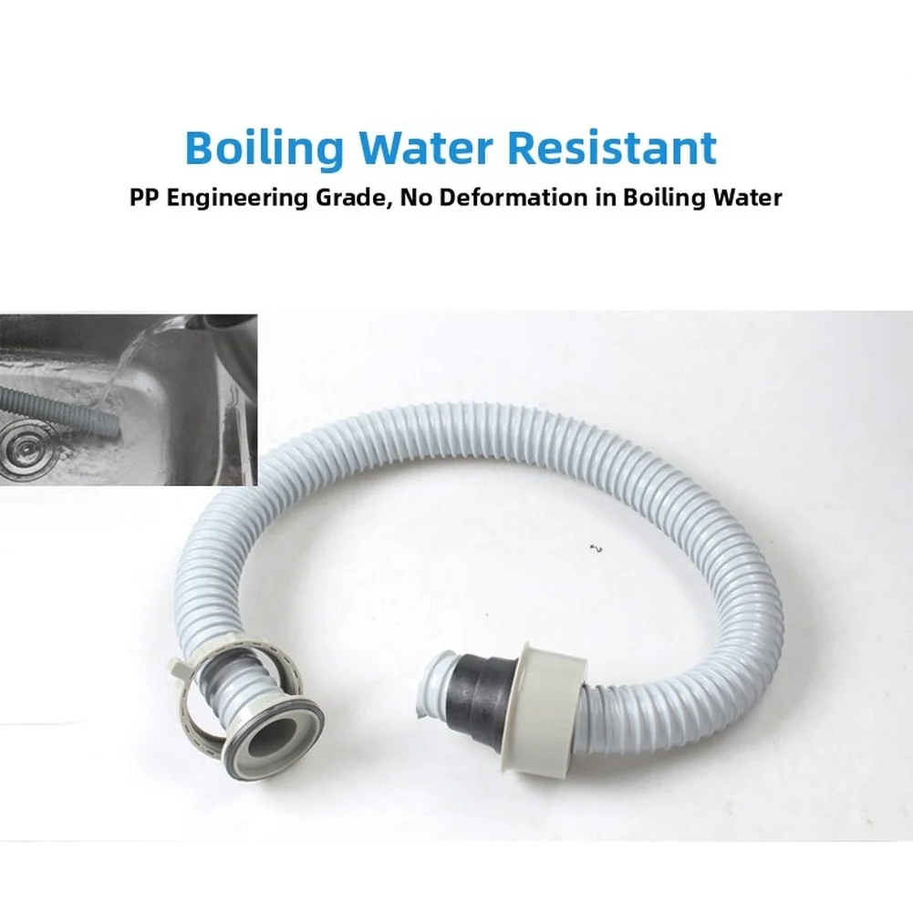 57mm Kitchen Sink Drain Pipe with Inner Thread Steel Wire Reinforced Hose 80cm Heat Resistant PVC for Modern Sinks