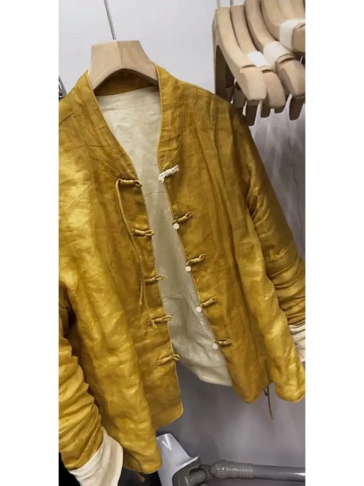 

New Chinese Style Shirt Early Autumn Top Button up Collar Traditional Disk Buttons Retro Aesthetic Hanfu