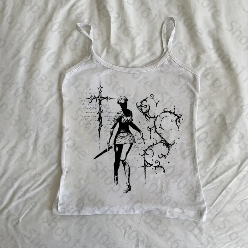 Gothic Printed Y2k Clothes Punk Emo Girls Camisole Top Women's Grunge Crop Top Corset Tank Tops Street Vintage Baby Tee Clothing