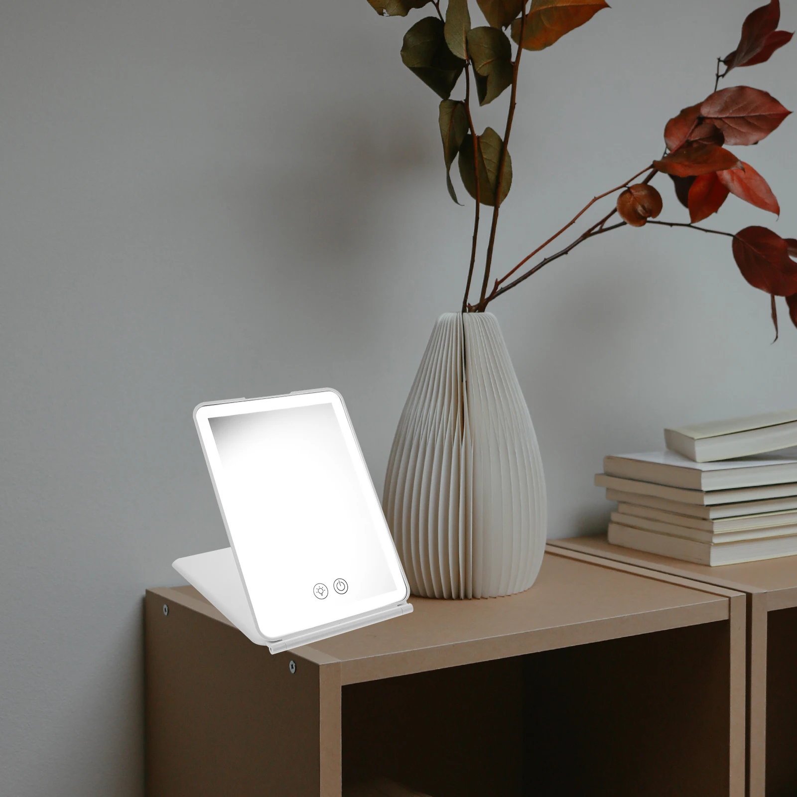 

Foldable Lighted Mirror LED Desk Portable Chic Table Mirror High Definition Clear Surface Household Use