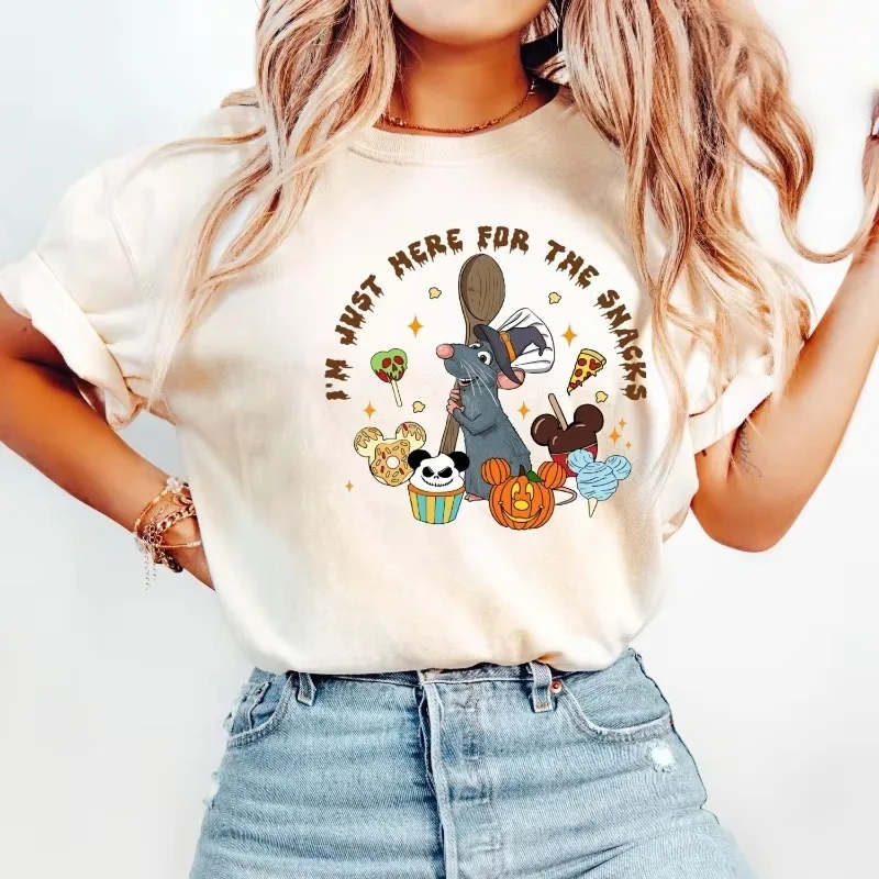 

2025 Хэллоуин, новинка Disney Chef Remy, аниме, 3D-печать, удобная модная быстросохнущая дышащая футболка с закусками, женский топ