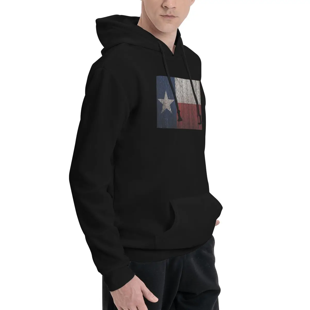 Retro Wooden Texas Flag Hoodie For Men Women Pullover Long Sleeve Sweatshirts Drawstring Hooded Shirt with Kanga Pocket