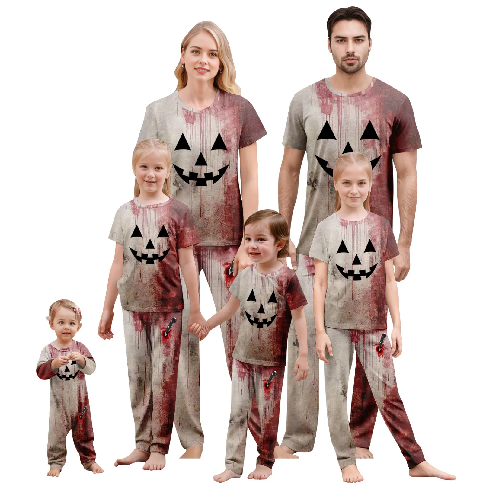 

New Halloween Print Family Set Pajamas Summer Causal Short Sleeve Top Pants Set Adults Kids Home Matching Outfit Holiday Costume
