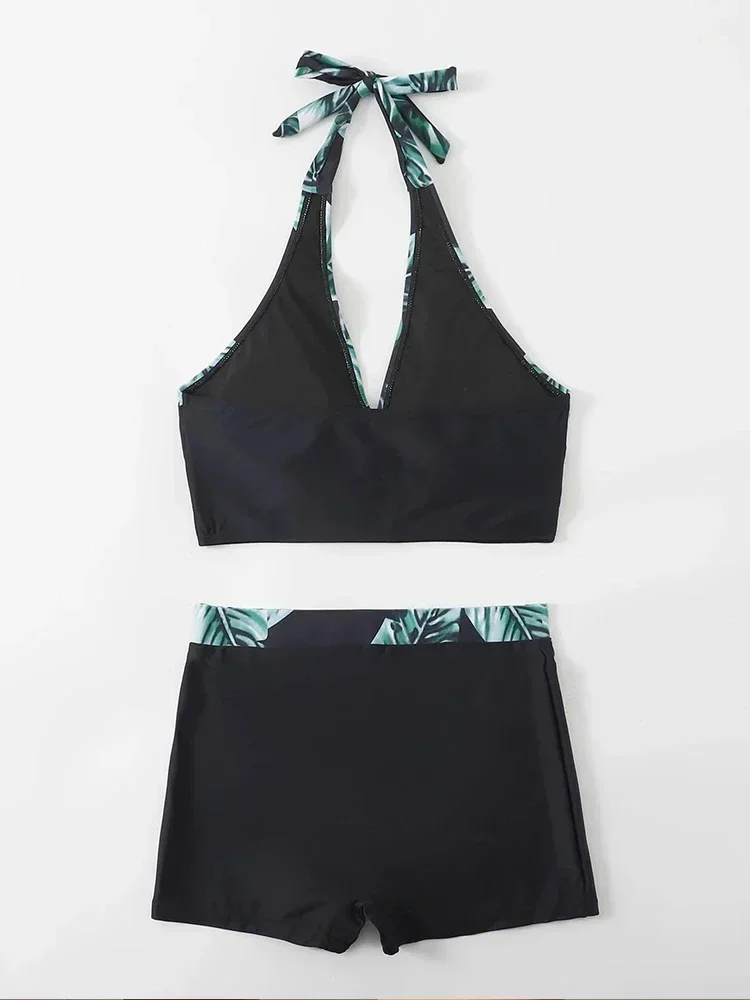 Plus Size Badmode Vrouwen Bladprint Badpak Nieuwe Sexy Push Up Bikini Set Zomer Strand Dragen Tankini Badpak 2024 Mujer XL