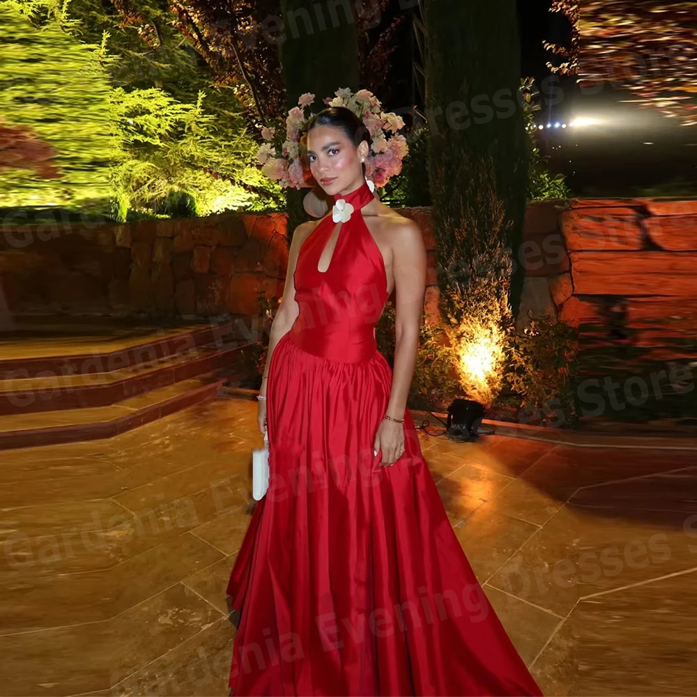 

Charming A Line Women's Evening Dresses Halter Neck Prom Gowns Vestidos Para Mujer Customized Sleeveless Backless Robe De Soirée