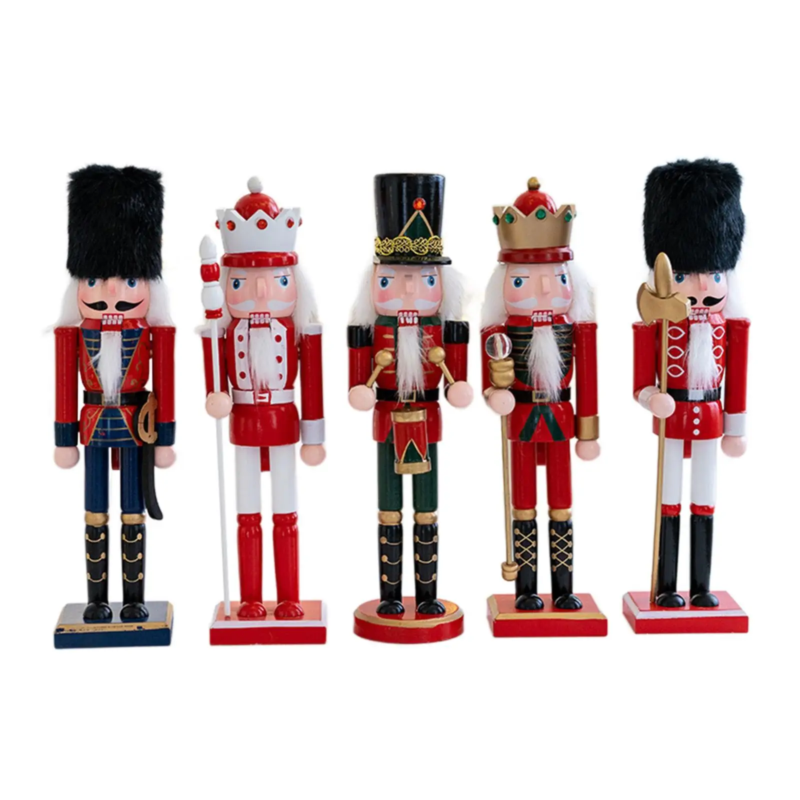 

5Pcs Nutcracker Figurines Christmas Decorations Sculpture Photo Props Wooden Nutcracker for Birthday Party Shelf Festival Xmas