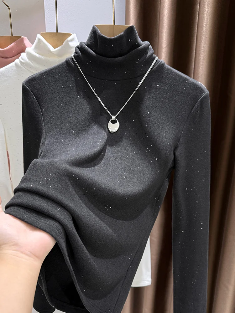 

Корейская утепленная женская термофутболка с высоким воротником, трикотажный свитер с длинными рукавами, мягкий уютный зимний топ