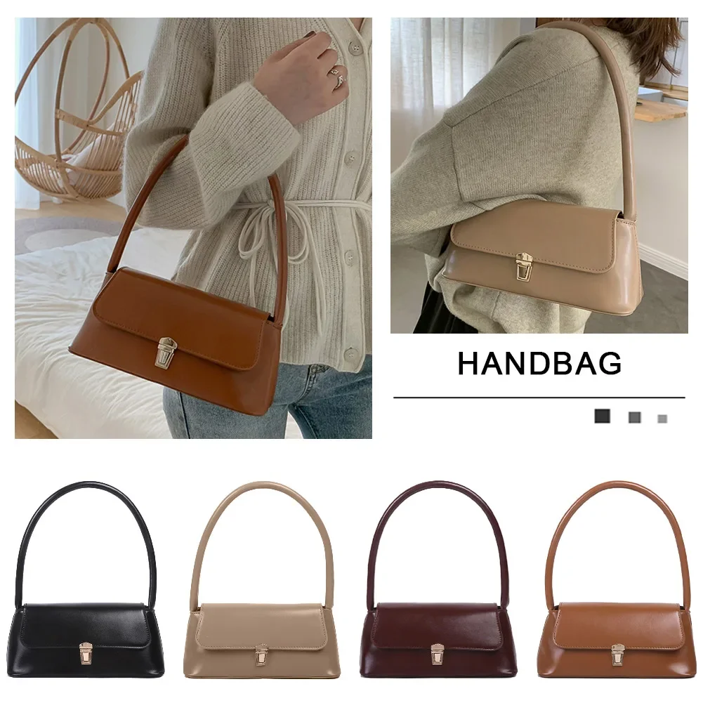 

Women Shoulder Bag Trendy Underarm Bag Portable Casual PU Leather Solid Color Simple Handle Shoulder Bag Handbags