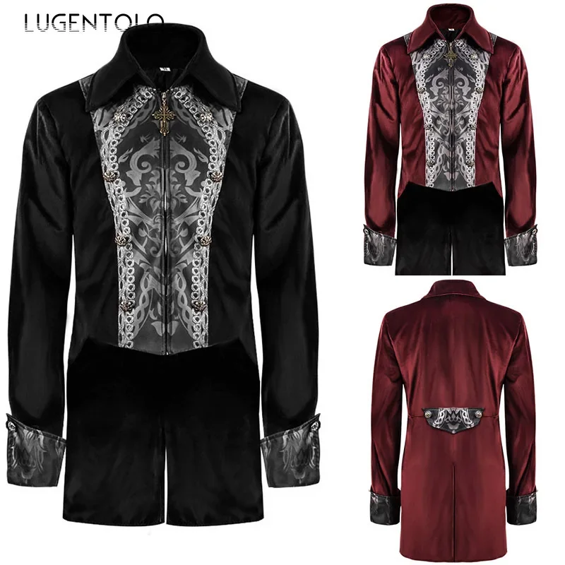 

Men Halloween Tuxedo Coats Medieval Vintage Court Costumes Steampunk Tailcoat Men's Lapel Zipper Button Jackets Lugentolo