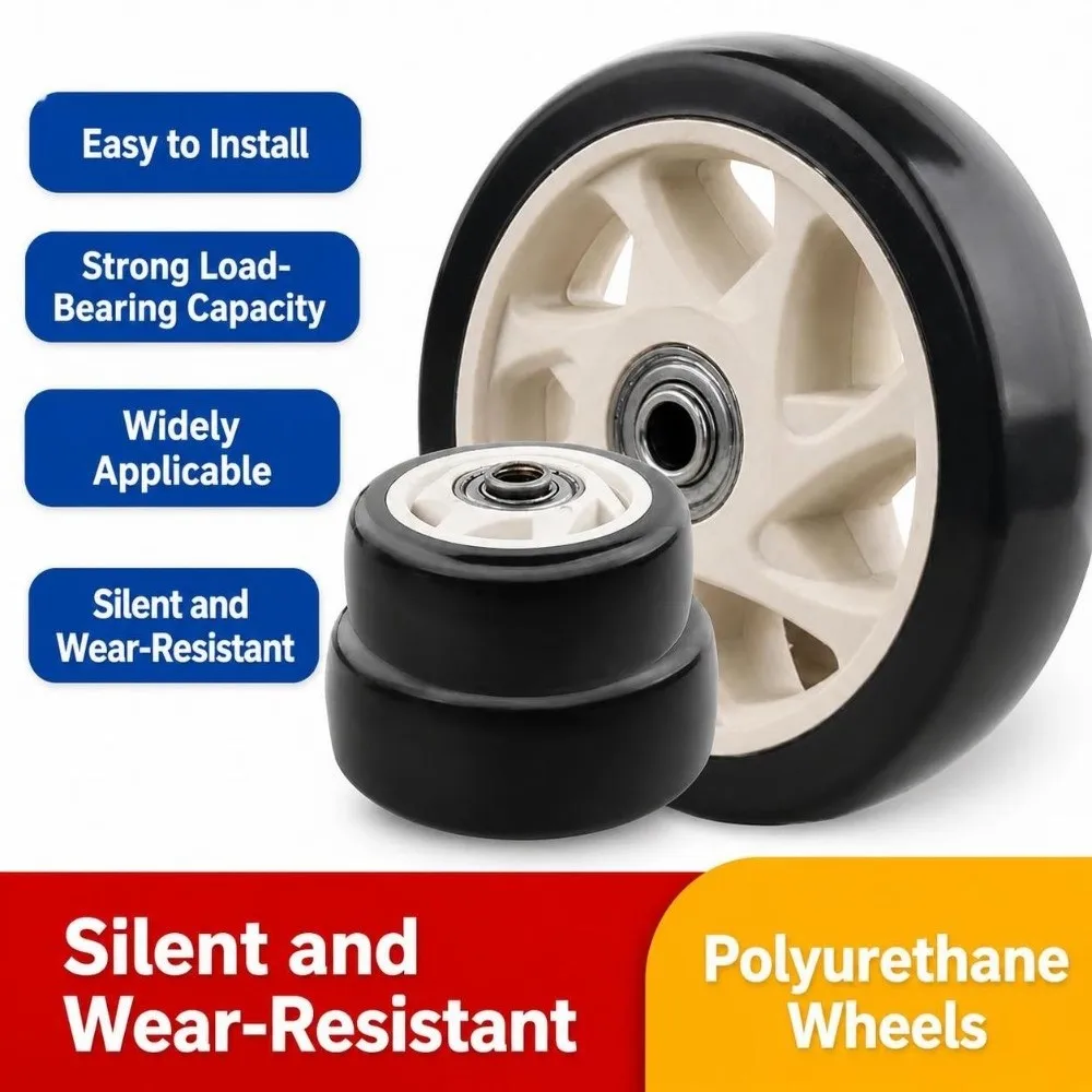 Sturdy PU Nylon Caster Wheel High Load Capacity Wear Resistance Trolley Wheel Double Bearings Replacement Wheel Industrial Move
