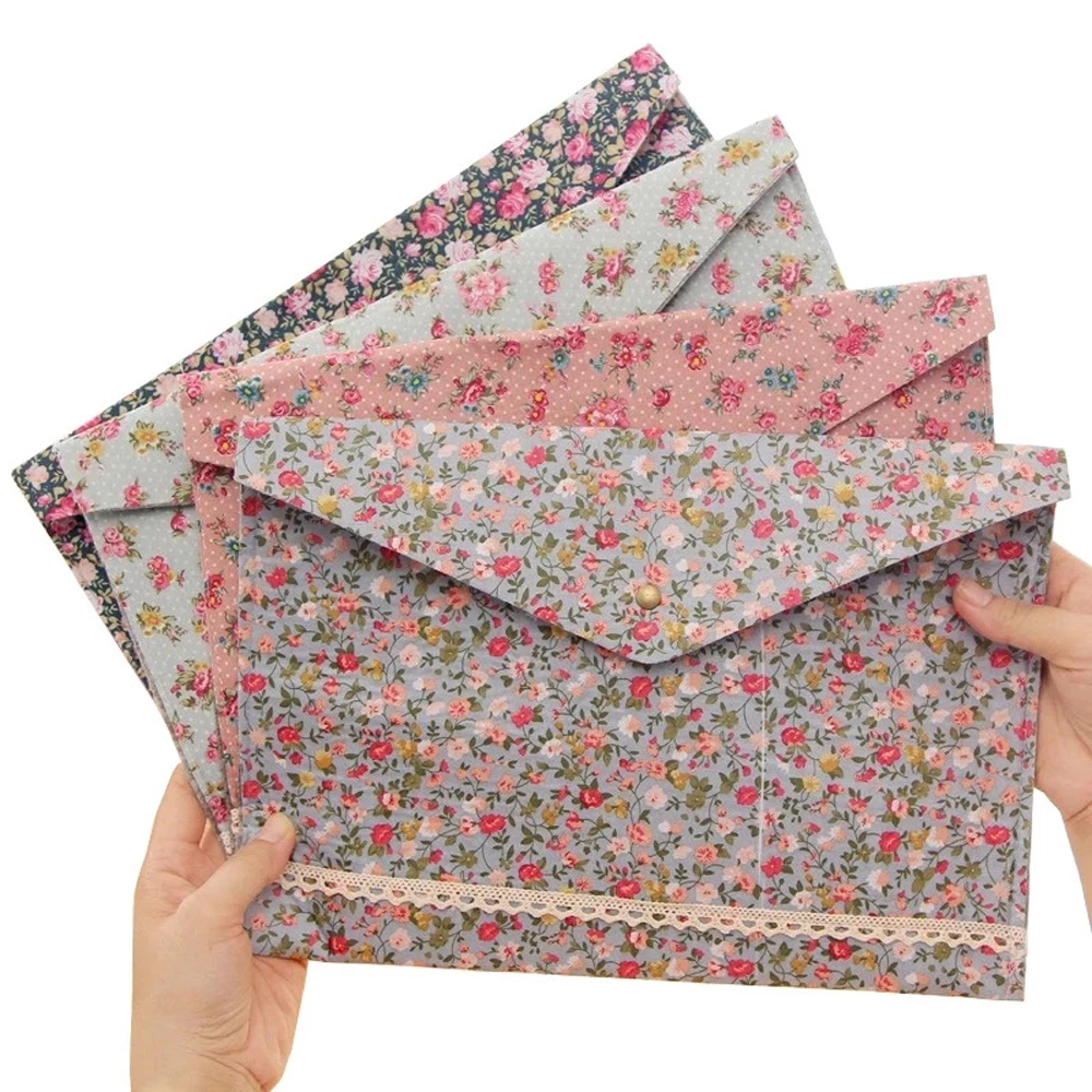 Filing Products High Quality Durable Vintage A4 Documents Flower Files Folder Filing Bag Floral Files Folder Felt Filing Bag