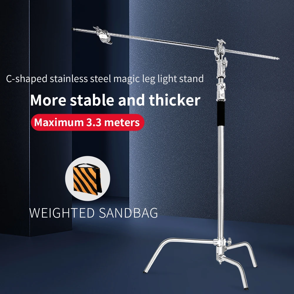 260cm Stainless Photography Tripod C-stand Light Stand 100% Metal 8.53ft With Boom Arm Professional For Photo Studio Softbox