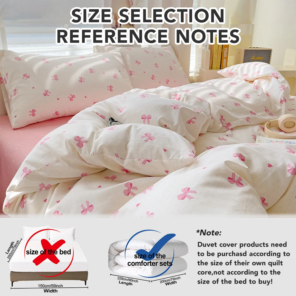 3pcs Cute White Base Mini Pink Bow Bedding Set, Sweet Girlish Print Duvet Cover, Soft And Breathable, All-Season Universal.