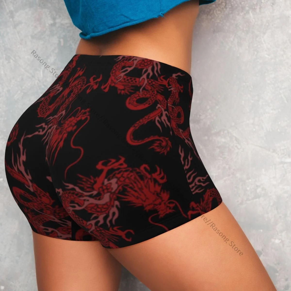 Women's Yoga Shorts Japanese Dragon Scrunch Booty Butt Lifting Comfort Fitness Gym