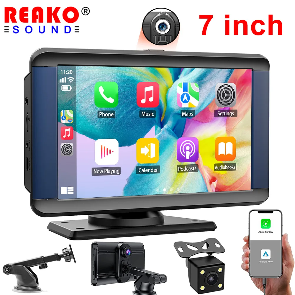 REAKOSOUND 7Inch HD Touch Screen Car MP5 Player BT Hands-Free Calling FM Radio Support Carplay Android Auto Mirrorlink Car Radio