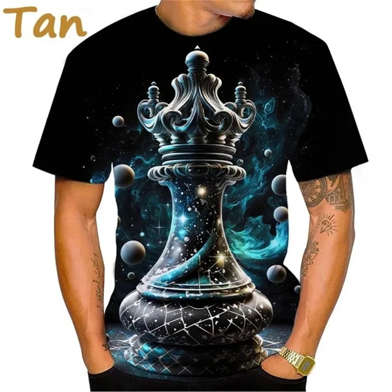 New Chess 3D Printing T-shirt King Round Neck Short Sleeve Queen Fashion Casual Unisex Top Streetwear Loose Male Tees Tshirt