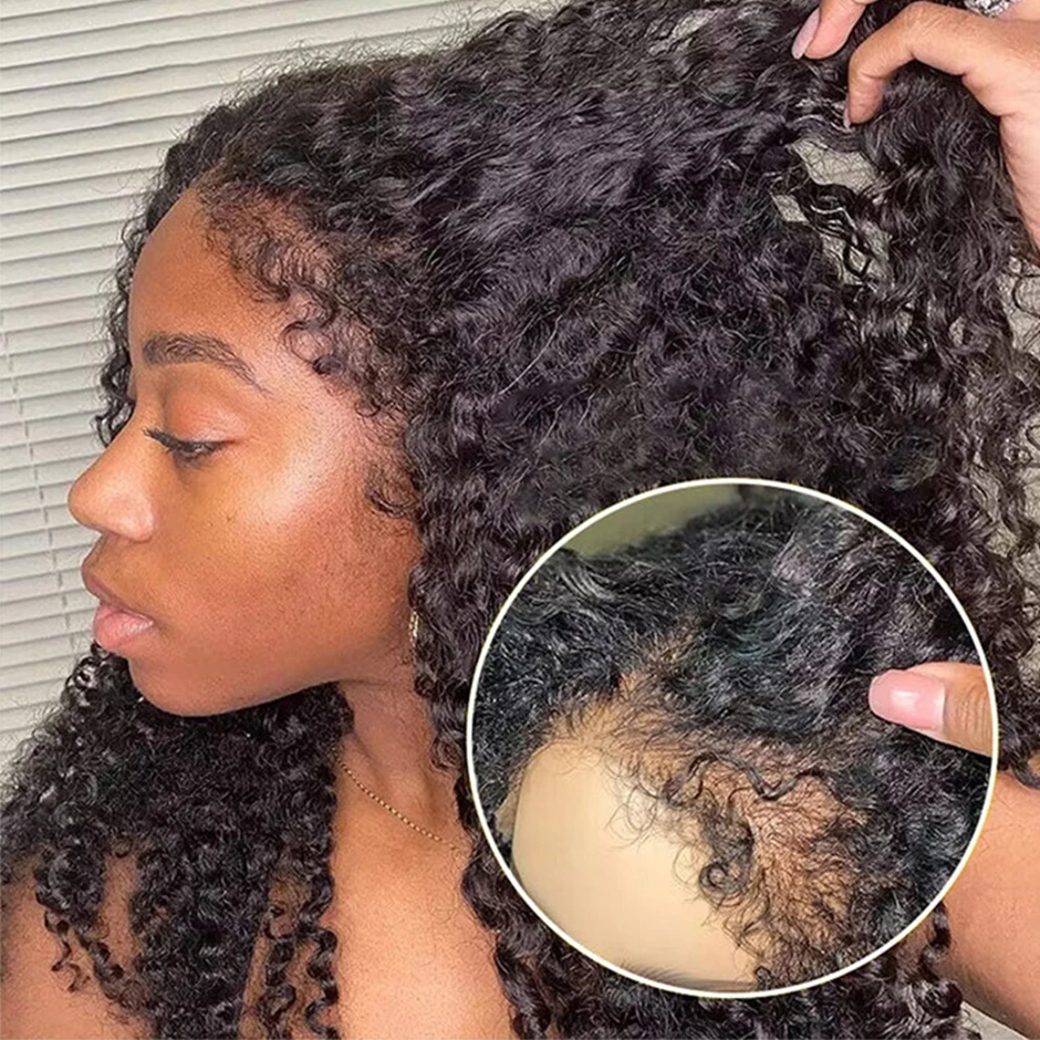 4C Kinky Edges Wig Transparent HD Lace Front Wig with Curly Baby Hair Lace Closure Wig Most Natural Realistic Hairline Curly Wig