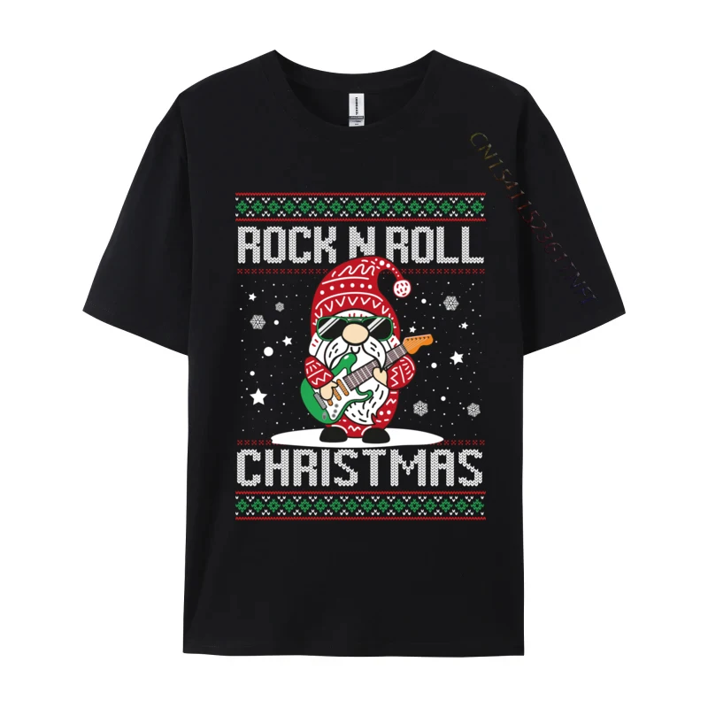 Guitarist Santa Gnome Guitar Rock N Roll Xmas Ugly Christmas T-Shirts Simple Style Top T-Shirts Cotton Men Tops Shirts Funny