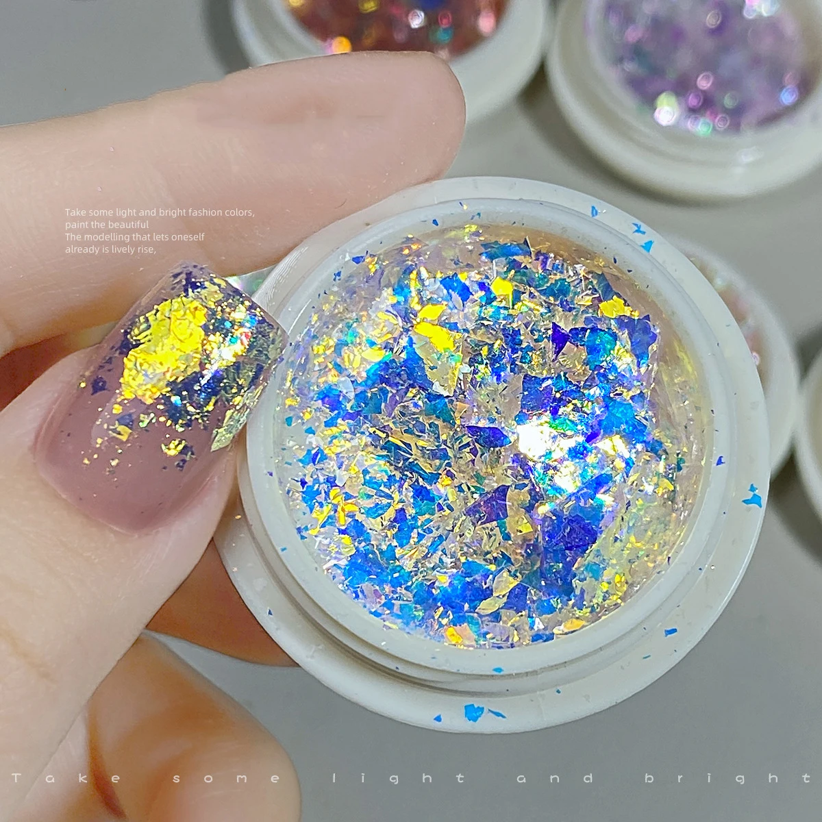 1Boxed Pink Sequin Glitter Opal Powder 6-color Melard Reflective Autumn Winter Collection Nail Art Flakes Explosive Opal Powder