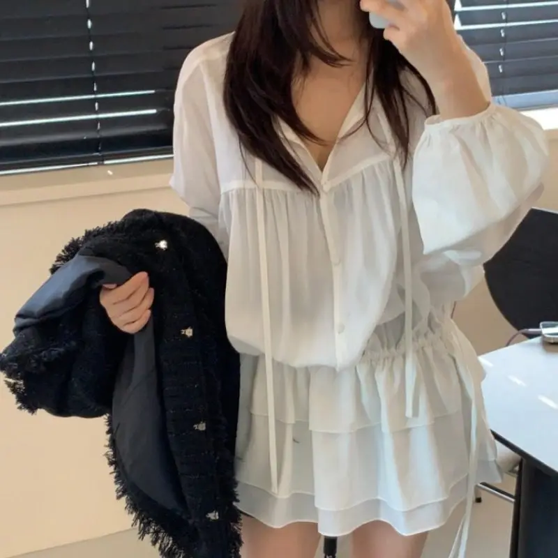 

Women's irt Dr V-ne Tie Waist Flounce Hem ort Skirt Cotton Casual Faion Spring Season Button Closure No Stretch