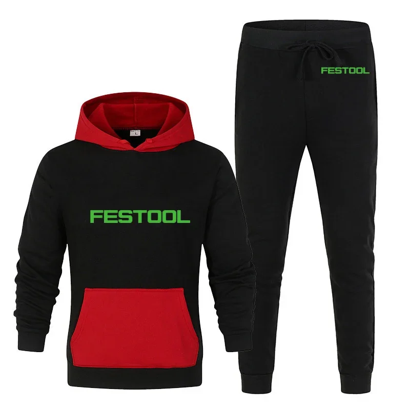 2024 Festool Tools Men's New Fashion Casual Splicing Jogger Sportswear Tracksuits Hoodies Pullover Top+Pant Sport Suits Clothing