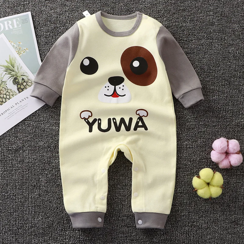 2024 Frühling Herbst Neugeborene Mädchen Jungen Kleidung 0 bis 3 Monate Cartoon niedlichen Druck Langarm Stram pler Overalls Baby kleidung bc869