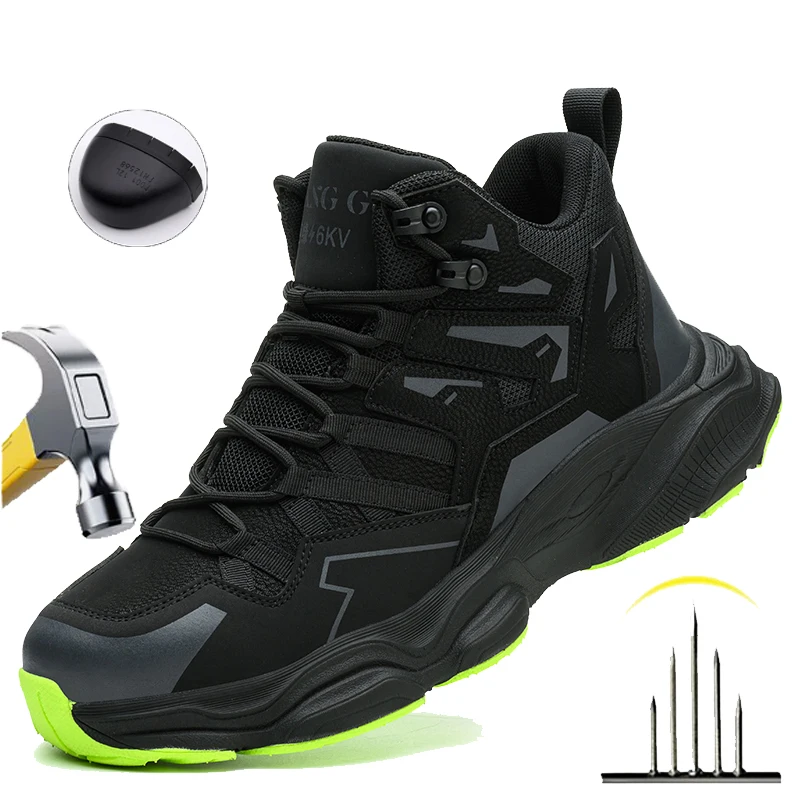 Herren-Sicherheitsstiefel mit Stahlkappe, durchtrittsicher, leicht, atmungsaktiv, unzerstörbar, weiches Obermaterial, für alle Jahreszeiten geeignet, lässige Wanderschuhe