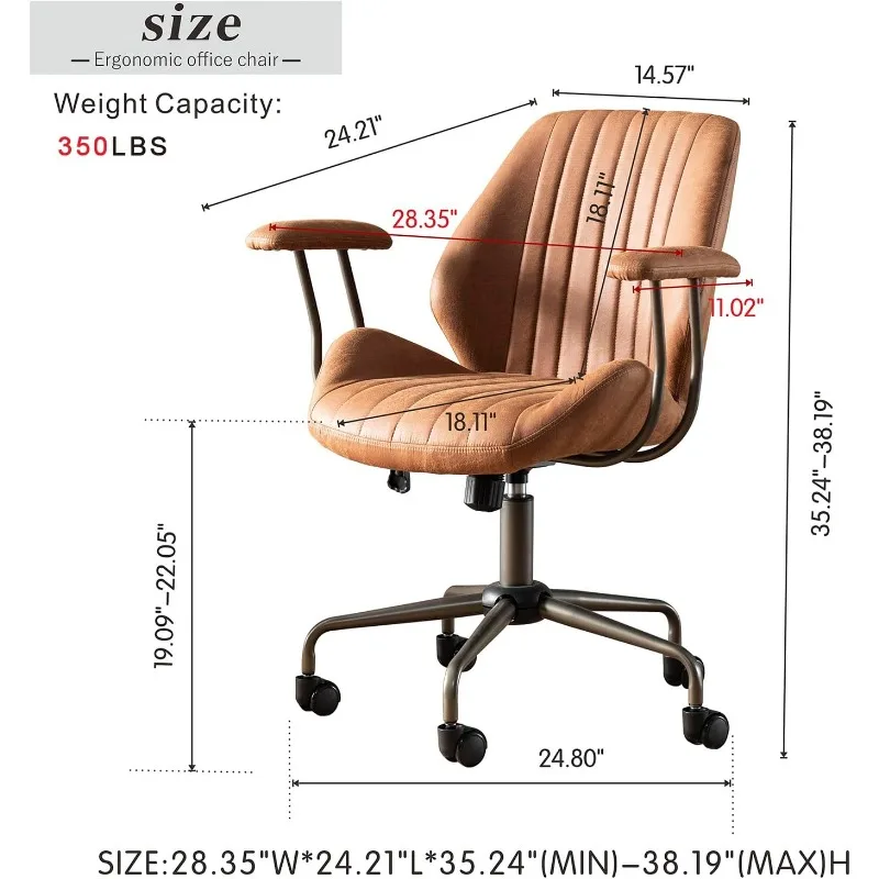 Ergonomic Chair for Home Office, Mid-century Modern Leather Chair, Comfortable computer Executive Chair