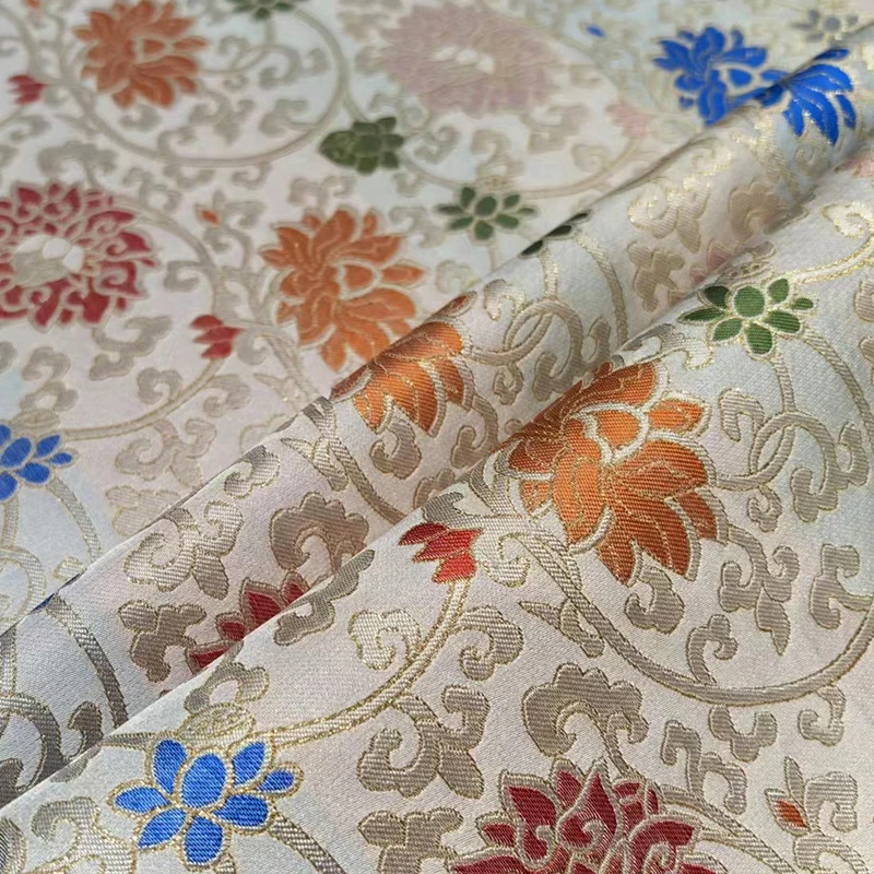 

Fabric Wide140cmx100cmSilk Yarn-Dyed Vintage Light Color Custom Twine Lotus Soft Printing Dyeing DIY Skirt Cheongsam Coat Autumn