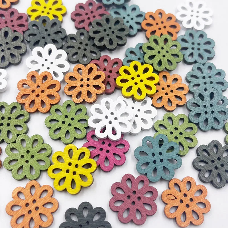 50/100PCS 20MM Flowers Wooden Sewing Buttons Scrapbooking DIY Wood 2 Holes Button for Crafts Scrapbooking Accessories WB935