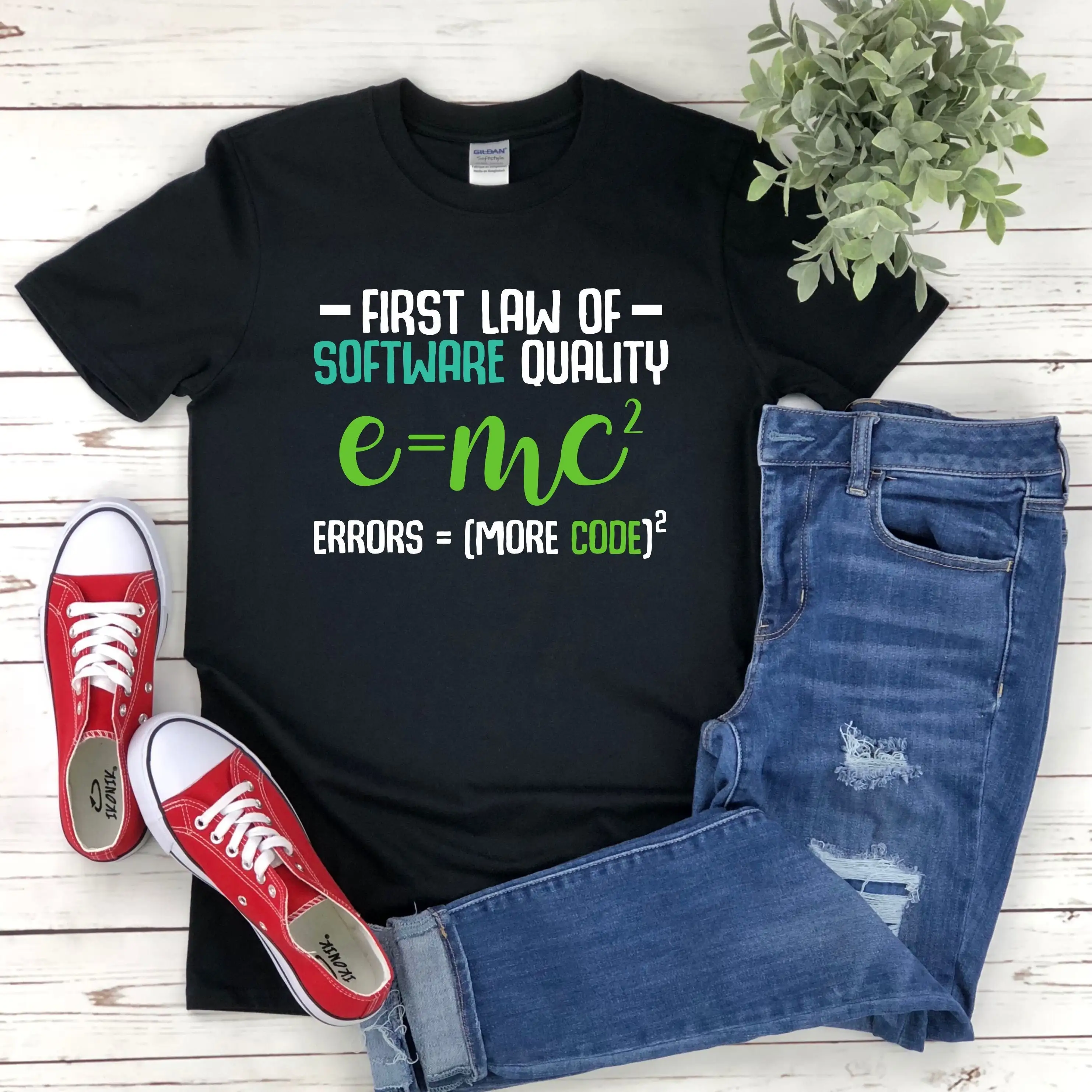 First Law Of Software Quality T Shirt Computer Programmer Error Code Equals More Coding Engineer Programming